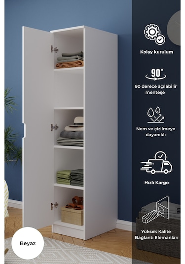 Lento 1 Kapaklı 5 Raflı Gardırop Beyaz Beyaz