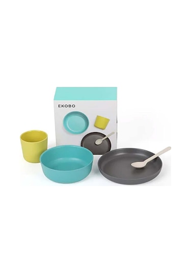 Ekobo Çocuk Yemek Takımı ve Kaşık 4'lü Set Çevre Dostu ve Eğlenceli