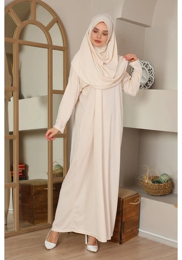 Tek Parça Namaz Elbisesi Krem-20995 Gül Kurusu