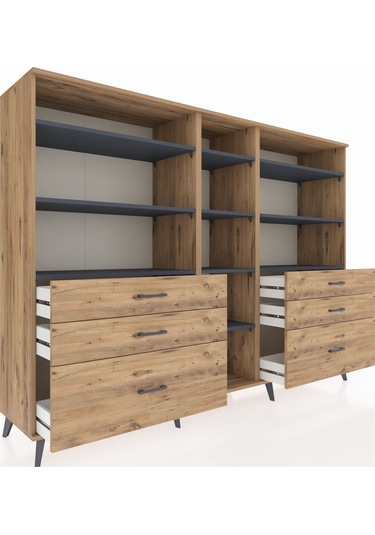 Hyperion Dolap 10 Raflı 6 Çekmeceli 220x44x163 Çam-antrasit/çam Çam-antrasit/çam