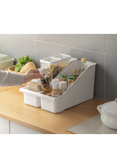 Lyon Lazy Corner Mutfak Eşyası Kapak Rafı Plastik Depolama Kutusu Beyaz