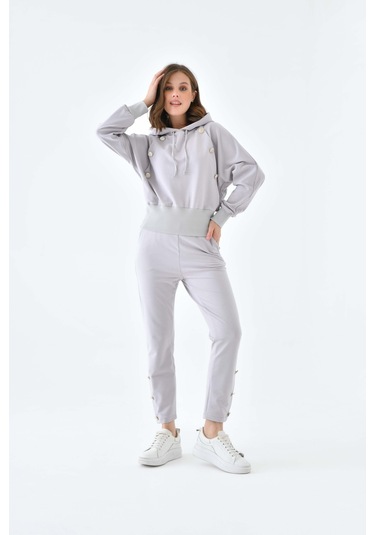 Ftz Women Kadın İki İp Düğme Detaylı Takım Gri 30640-gri Gri