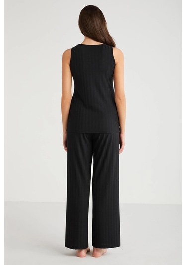 Penye Mood 3lü Kısa Kol Sabahlık Pijama Takımı Siyah