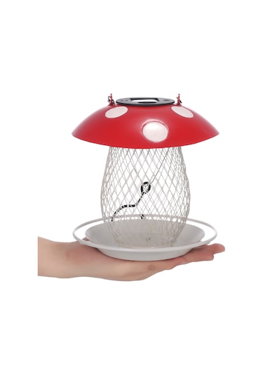 Yaozixa Güneş Enerjili Mantar Kuş Yemliği - Bahçe Ve Balkon Dekorasyonu İçin Şık Ve Kullanışlı Kırmızı