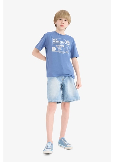 DeFacto Erkek Çocuk Bisiklet Yaka Baskılı Kısa Kollu Tişört E6309A825HSBE341