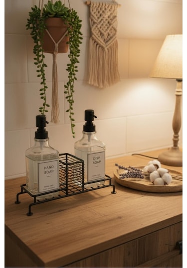 2 Li Cam Ayaklı Sıvı Sabunluk Seti Siyah 500 Ml-gp0537-3 Siyah