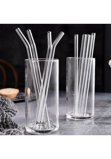 Yüksek Borosilikat Cam Pipetler Smoothies Kokteyller İçin Çevre Dostu Yeniden Kullanılabilir İçme Pipetleri Bar Aksesuarları Fırçalı Pipetler 6