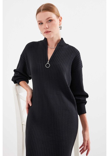 Gabria Fitilli Triko Elbise Siyah