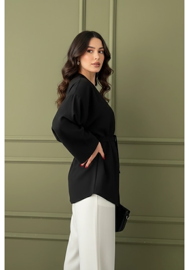 Kadın Kuşaklı Kimono 1177 Siyah
