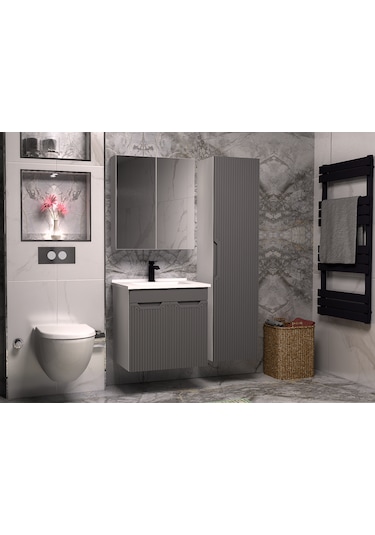 Banyo Dolabı Aynalı Cnc İşlemeli Membran Kapaklı 65 Cm Antrasit Banyo Dolabı Aynalı Cnc İşlemeli Membran Kapaklı 65 Cm Antrasit