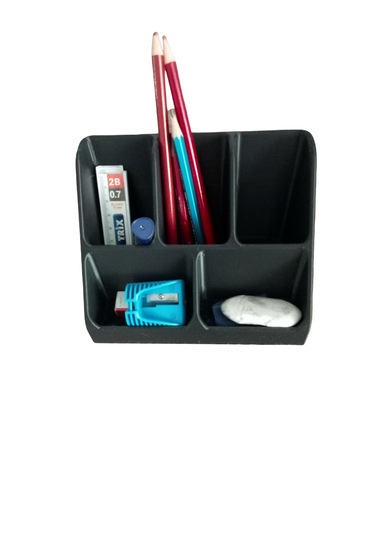 3d Baskı Masaüstü Kalemlik Organizer - Siyah Renk, 5 Gözlü Siyah