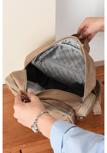 Just Polo Kadın Eskitme Suni Deri Çok Cepli Günlük Sırt Çantası Pbu3000 Vizon