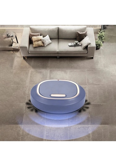 Yeni Süper Sessiz Kablosuz Elektrikli Süpürge Robotu 3 In 1 Süpürme Mop Ev Blue Mavi