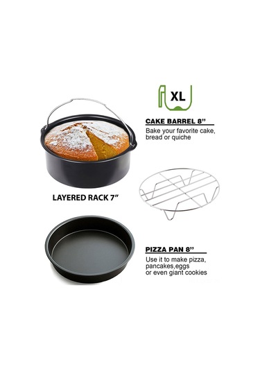 Qingmipy Hava Fritözü Aksesuar Seti - 7 İnç Fritöz Sepeti Ve Pizza Taşı, Çeşitli Yemekler İçin Dayanıklı, Anti Yapışkan Malzeme