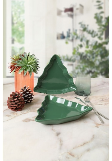 Yeşil Çam Kayık Tabak 22 Cm 2 Adet 308 Yeşil