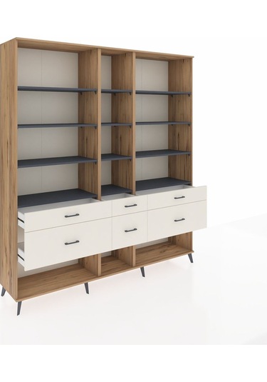 Hyperion Dolap 12 Raflı 6 Çekmeceli 220x44x243 Çam-antrasit/aytaşı Antrasıt/aytası