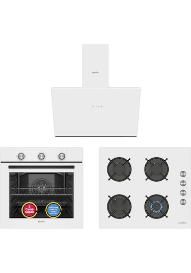 Simfer SB8229 - T3048 - SD8722 Trend Mekanik Beyaz 3'lü Ankastre Set