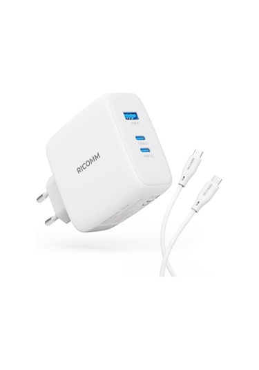 Ricomm Gan 3 Portlu Usb-C + Usb-A Qc3.0 Pps Hızlı Şarj Aleti 120 W