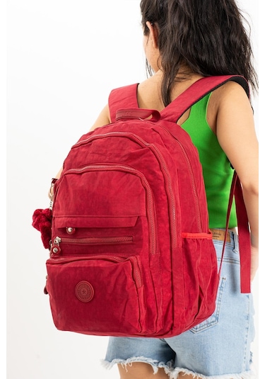 Ultra Hafif Çok Cepli Krinkıl Sırt Çantası Kırmızı Model: 571-3b - Kırmızı