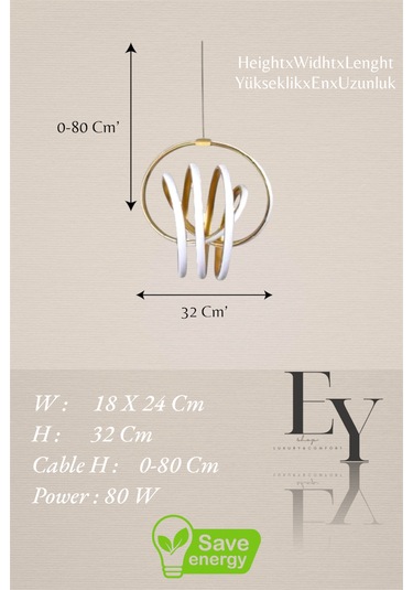 Ey Shop Eskitme İmza Model 3 Renk Led Beyaz&sarı&günışığı Avize Eskitme - Gold