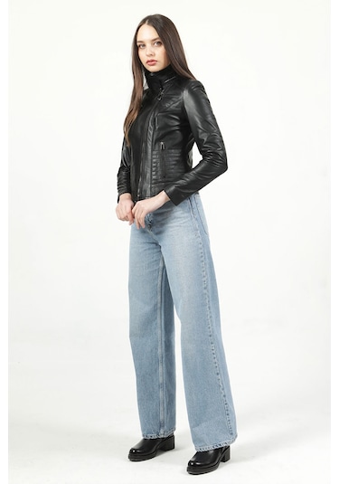 Dericlub Yb-2120 Gerçek Deri Kadın Mont Siyah
