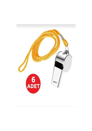 Kaliteli 6 Adet Sarı İpli Paslanmaz Metal Deprem Düdüğü, Hakem Gümüş