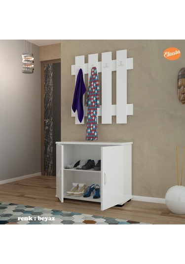 Portmanto Takım Ayakkabılık Vestiyer Askılıklı Ayakkabılık Dolabı Cordoba - Beyaz