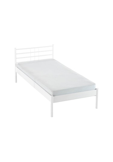 Manyas-s Tek Kişilik Ferforje Metal Karyola-beyaz Ahşap Latalı