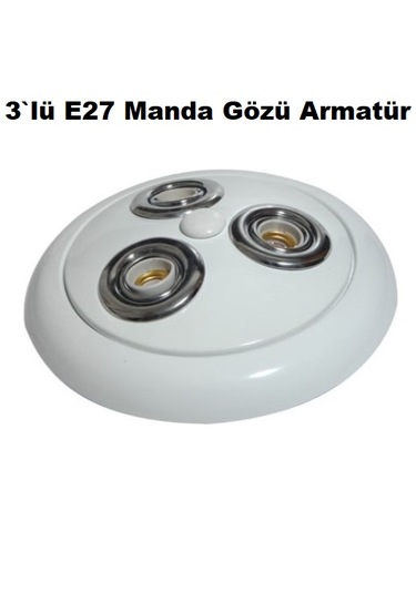 3 Lü Manda Gözü E27 Sıva Üstü Glop Armatür Beyaz