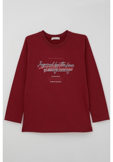 Breeze Erkek Çocuk Uzun Kollu Tişört Yazı Baskılı 8-14 Yaş, Bordo Bordo