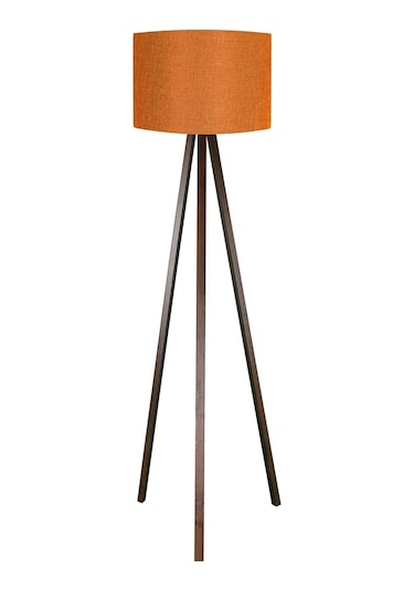 Tripod Ayaklı Lambader Silindir Kumaş Başlık Turuncu Kahve Ly541