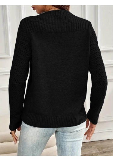 Kadın Uzun Kollu Bisiklet Yaka Triko Bluz Siyah