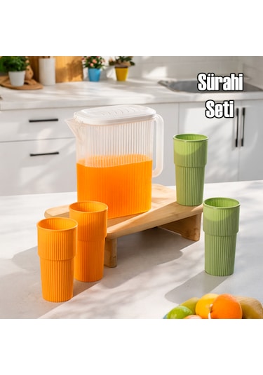 Porsima 162227-000 Sofra Sürahisi - 6 Parça Sürahi Ve Bardak Seti - 6lı Piknik,kamp Seti