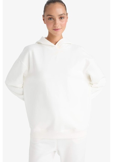 Defacto Relax Fit Kapüşonlu Basic Düz Kalın Sweatshirt D9935ax25wner105 Ekru