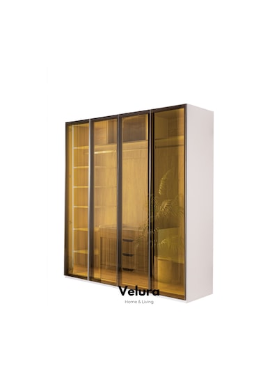 Tress 4 Cam Kapaklı Akordiyon Gardırop Dolap Krem