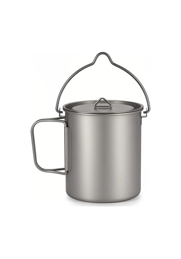 Yifomall Titanyum Tencere 750ml, Hafif Ve Dayanıklı, Çıkışlı Kullanıma Uygun, Kamp Ve Ev İçin Uygun Gümüş