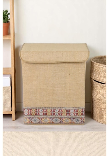 İronika Jüt Garni Detaylı Kutu Dolap İçi Organizer Oyuncak Eşya Çamaşır Saklama Kutusu Düzenleyici Kahverengi