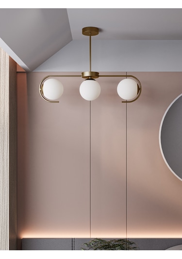 Ayza Modern Eskitme Metal Gövdeli 3 Lü Beyaz Cam Küre Avize