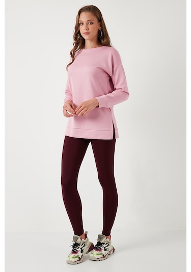 Lela Streç Oversize Fit Bisiklet Yaka Modal Kumaş Bayan Sweat 5865877 Gül