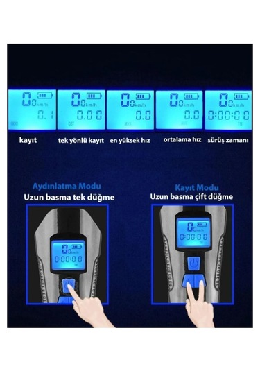 Bisiklet Lcd Hız Gösterge Şarjlı Led Işık 4 Mod Işık Korna 6 Mod