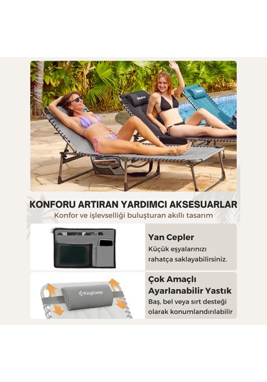 Kingcamp Magnolia B20 Premium 7 Kademeli Katlanır Dolgulu Şezlong Grey Gri