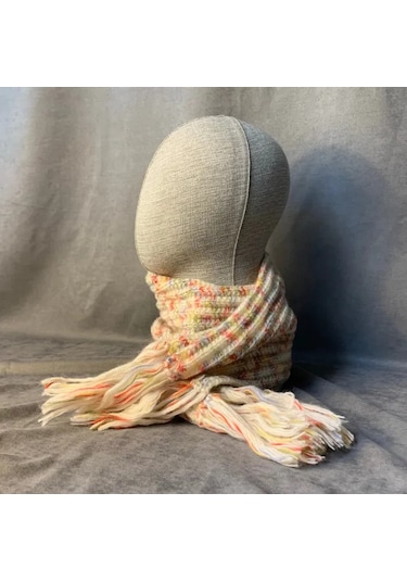 Uretti - Kadir 7704 - El Örgüsü Ebruli Yün Atkı - Bere - İkili Set - 3 Yaş Bej