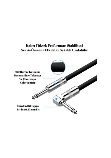 Gitar Jack Kablosu 10ft - 3m - Düz/L Gitar Keman Kemençe Bağlama