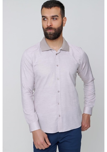 G 1491 Slim Fit Bej Spor Gömlek Bej