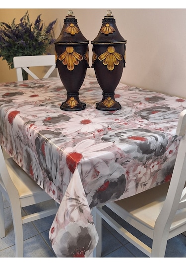 Elyaflı Pvc Muşamba - Desenli Silinebilir Masa Örtüsü Kahverenği Mrl100 Gri