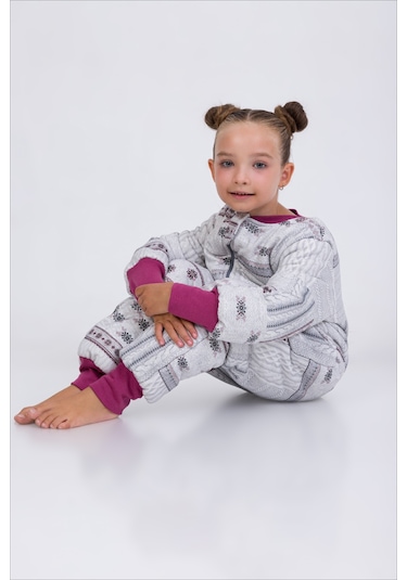 Kız Erkek Çocuk Kalın Elyaf Dolgulu Premium Kalite 2.5 Tog Desenli Uyku Tulumu Gri - Gülkurusu