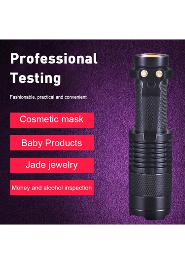 El Feneri 395nm Lamba 365 Floresan Algılama Lambası Taşınabilir Çok Fonksiyonlu Mor Açık Mor El Feneri Profesyonel Güvenlik Tasarımı Siyah