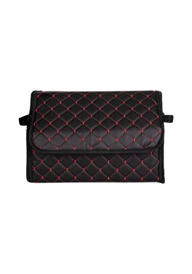 Oto Bagaj Organizeri Kapitone Deri Çanta Kırmızı Dikişli Siyah