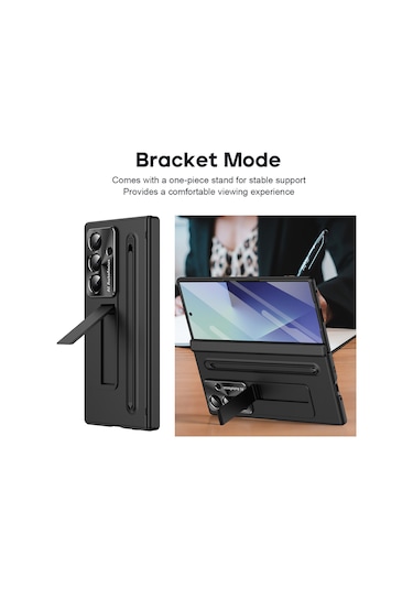 Samsung Galaxy Uyumlu Z Fold7 5g Kılıf Pc Cep Telefonu Kılıfı, Ayaklı Ve Kalemli - Siyah Siyah