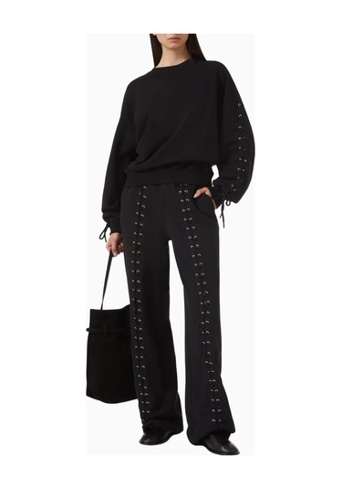 Rotate Birger Christensen Lacing Organik Kot Siyah, Oversize Kadın Sweatshirt